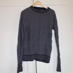 J. Crew Navy & White Merino Wool Crew Neck Sweater Y2K Pullover Striped Cuffs S